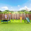 Kid Swing Slide Set Outdoor Playground Playset Equipment Backyard Child 6 Station with Trampoline