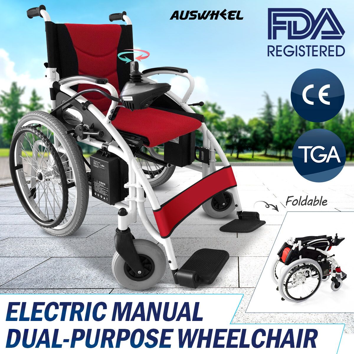 Electric Powered Wheelchair Self-propelled Manual Wheelchair Foldable Lightweight 