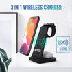 Foldable 3-in-1 Wireless Charger Stand Charging Station for Apple and Samsung Phone, iWatch and AirPods Black