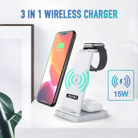 3-in-1 Folding Wireless Charger Charging Station for Apple and Samsung Phones, iWatch and AirPod White