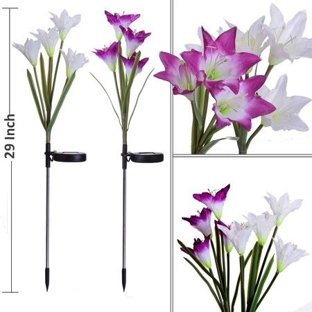 Artificial lily solar garden deals stake lights