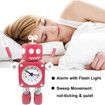 Robot Alarm Clock,Stainless Metal Non-Ticking Wake-up Clock with Flashing Eye Lights and Rotating Arm,Gift to Children (Red)