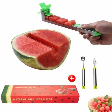 New kitchen gadgets stainless steel one step cutter watermelon cubes slicer and corer