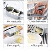 Garlic Press, 2 in 1 Garlic Mincer and Garlic Slicer, with Garlic Cleaner Brush and Silicone Roller Peeler Set