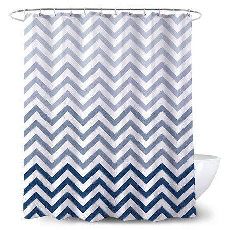 Shower Curtain with Hooks - 72 x 72 Inch, Blue Ombre Chevron