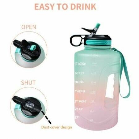 2.2 Litre Half Gallon Motivational Water Bottle with Time Markings & Straw BPA Free (Blue)