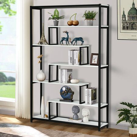 Multi-Level Vintage Bookshelves Bookcase Storage Rack Display Shelf for Home and Office