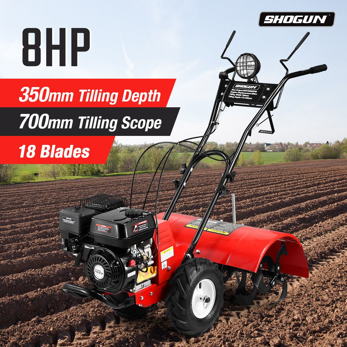 8HP Garden Tiller Cultivator Self Propelled Rotary Rototiller Soil Hoe