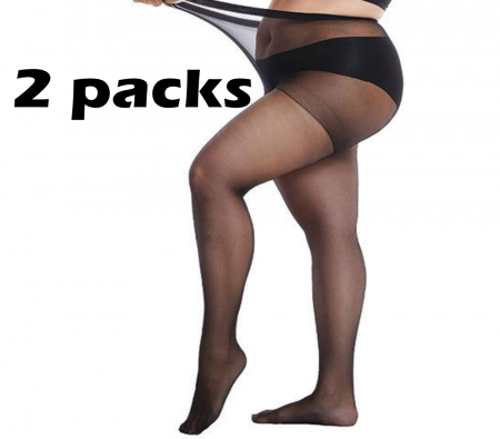 2Pairs Plus Size XXXL 20D Control Top Tights Ultra-Soft Panty Hose Black
