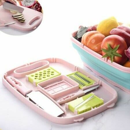 Kitchen Cutting Board 9 In 1 Foldable Drainage Basket Multifunction Safety Cutting Durable Safe Board Set Household