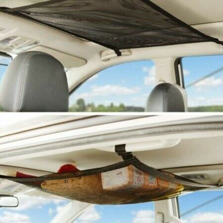 SUV Car Ceiling Storage Net Pocket, Car Roof Bag, Interior Cargo Net Breathable Mesh Bag, Adjustable Sundries Storage Pouch with Zipper Buckle