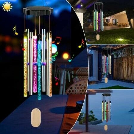 Solar Wind Chimes Changing Colors, Waterproof LED Wind Chimes for Outside with 8 Tubes, Solar Powered Memorial Wind Chimes with Lights, Garden Patio Yard Home Decor