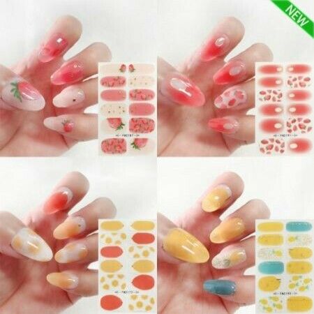 4 Sheets 3D Summer Fruit Nail Art Stickers, Water Transfer Full Wraps Rhinestone For Acrylic Nails