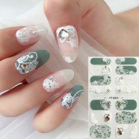 9 Sheets 5D Nail Art Stickers, Water Transfer Full Wraps Rhinestone For Acrylic Nails