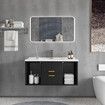 90cm Bathroom Cabinet Vanity with Sink 2 Drawers 2 Open Shelves Wall Mount Black