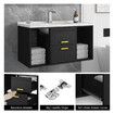 90cm Bathroom Cabinet Vanity with Sink 2 Drawers 2 Open Shelves Wall Mount Black