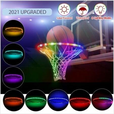 LED Basketball Hoop Lights, Solar Powered Glow-in-The-Dark Basketball Rim Lights, Waterproof Super Bright Strip Lights with 8 Light Modes