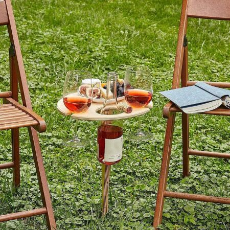 Outdoor Portable Folding Wine Table Mini Round Desk Wood Shelf Easy Carry Picnicparty Travel Tools