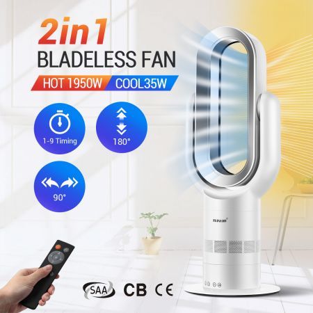 Bladeless Tower Fan Oscillating Heating 2 In 1 Cool Hot with Led Screen and Remote Control