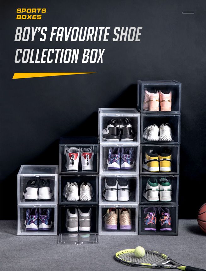 12PCS Shoe Storage Box Sneaker Display Cases ABS Plastic Boxes Stackable Organiser Transparent