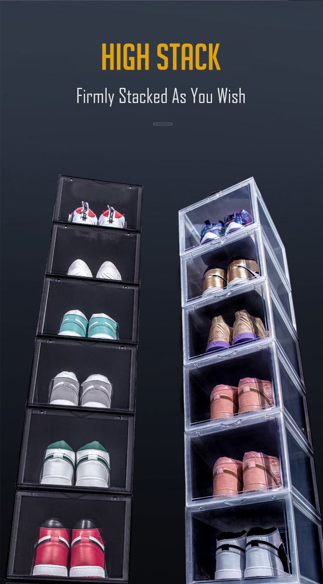 12PCS Shoe Storage Box Sneaker Display Cases ABS Plastic Boxes Stackable Organiser Transparent