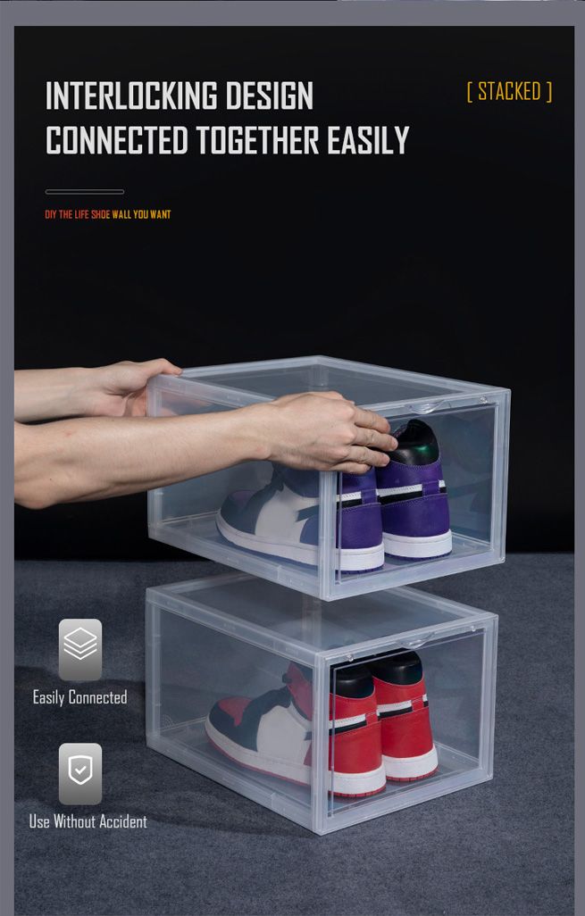 12PCS Shoe Storage Box Sneaker Display Cases ABS Plastic Boxes Stackable Organiser Transparent