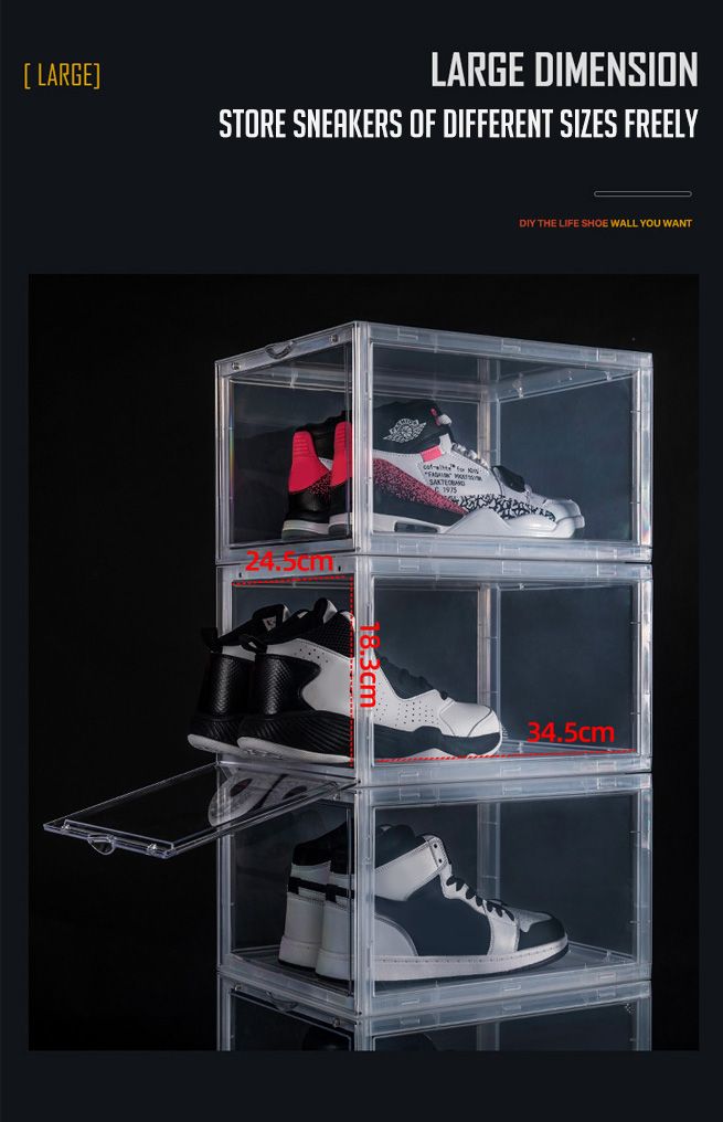 12PCS Shoe Storage Box Sneaker Display Cases ABS Plastic Boxes Stackable Organiser Transparent