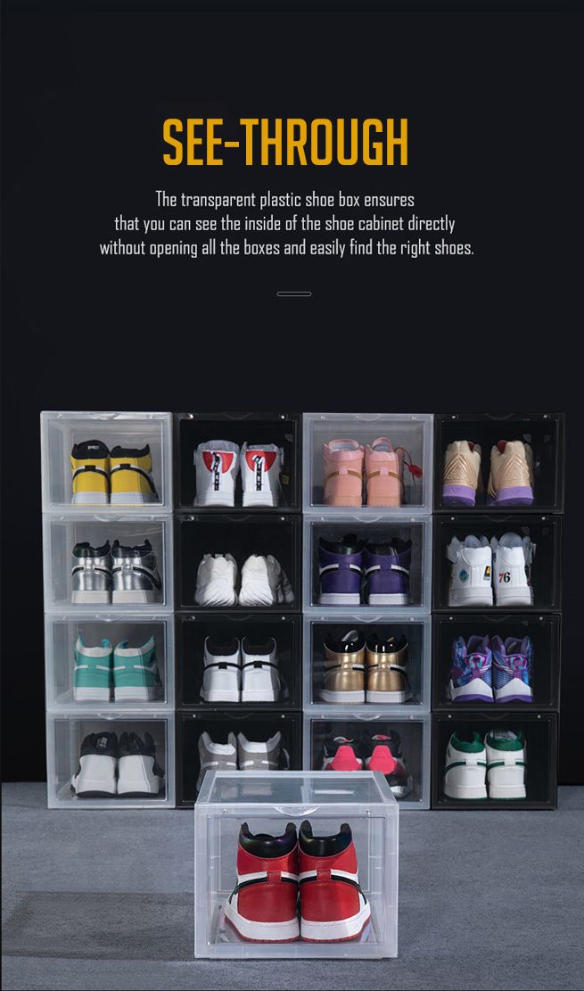 12PCS Shoe Storage Box Sneaker Display Cases ABS Plastic Boxes Stackable Organiser Transparent