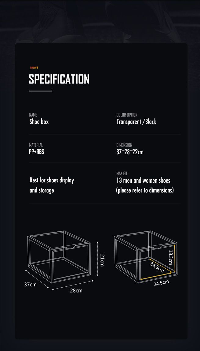 12PCS Shoe Storage Box Sneaker Display Cases ABS Plastic Boxes Stackable Organiser Transparent