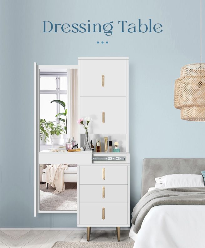 Freestanding Wooden Dressing Cabinet, Mirrored Dressing Table With Storage