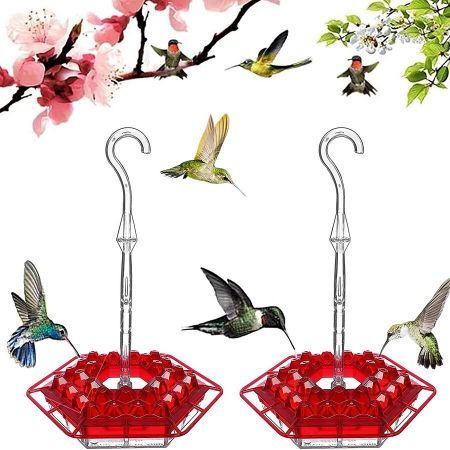 Hummingbird Feeder with Perch and Built-in Ant Moat Diamond Shape Easy to Clean Best Hummingbird Feeder with 30 Feeding Ports
