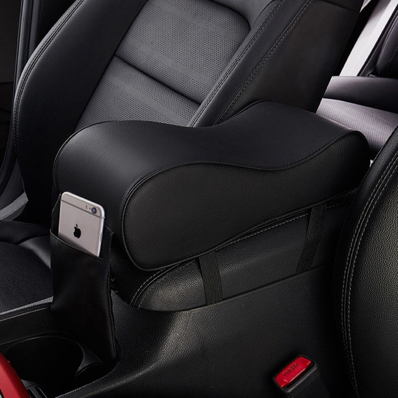 Brussels08 Car Soft Faux Leather Center Console Cover Armrest Pad Seat Covers Armrest Pillow Cushion Head Neck Rest Pillow Pad All Seasons Universal Cushion for Car Motor Auto Vehicle Black 