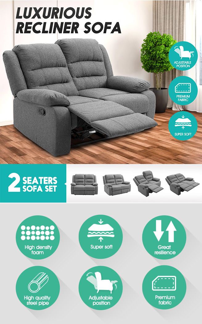 Soft Fabric Recliner Chair Sofa Lounge Armchair Grey Loveseat 2 Seater