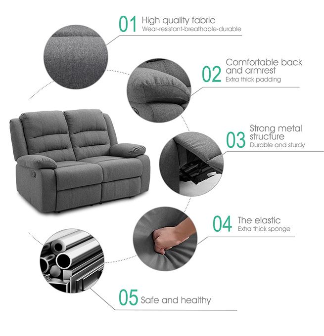 Soft Fabric Recliner Chair Sofa Lounge Armchair Grey Loveseat 2 Seater