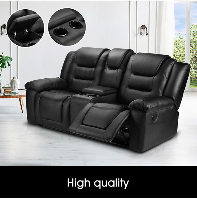2 Seater Recliner Chair Lounge Sofa Black Leather Armchair Loveseat ...