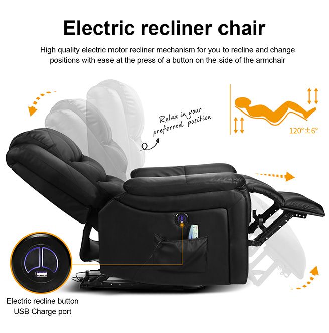 8-Point Heated Vibrating Massage Chair Electric Recliner Armchair ...