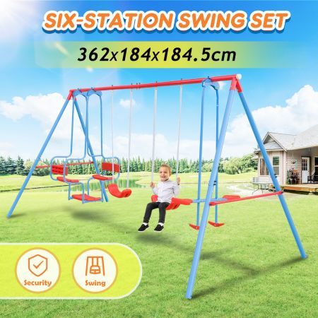 Kid Swing Set Playground Outdoor Playset Equipment Backyard Child 6 Station with Face-to-Face Glider