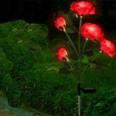 Outdoor Solar Garden Stake Lights, 5 Roses Solar Flowers Lights Outdoor Garden Waterproof 1 Pack, Unique Solar Decorative Lights for Yard Patio Pathway Courtyard Garden Lawn, Red