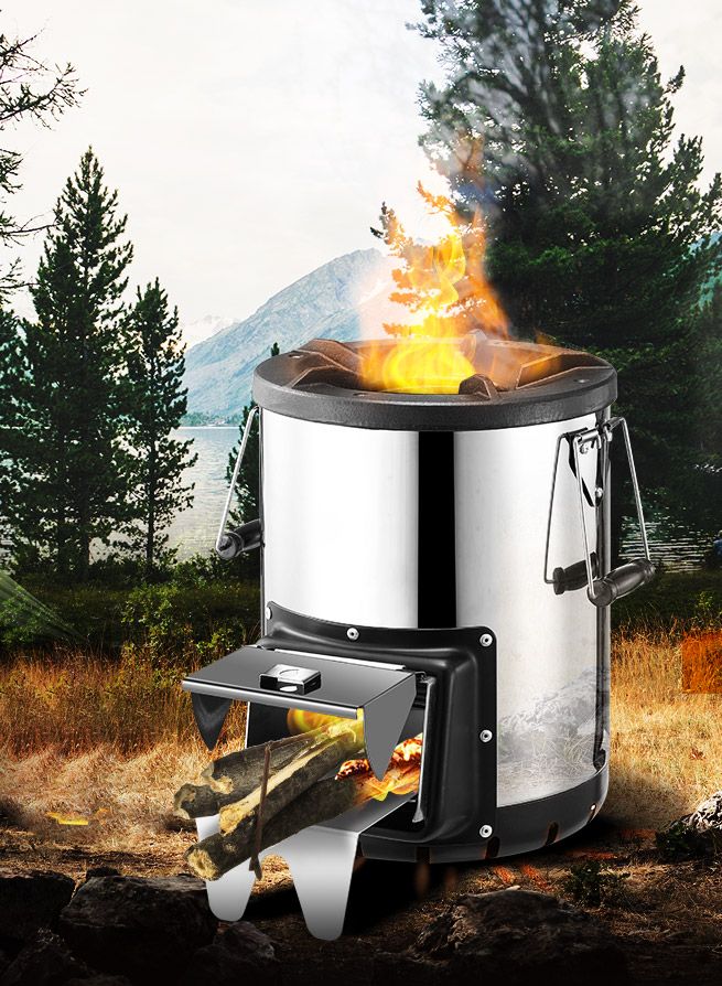 Portable Camping Stove Wood Burning Stainless Steel Cooking Stove