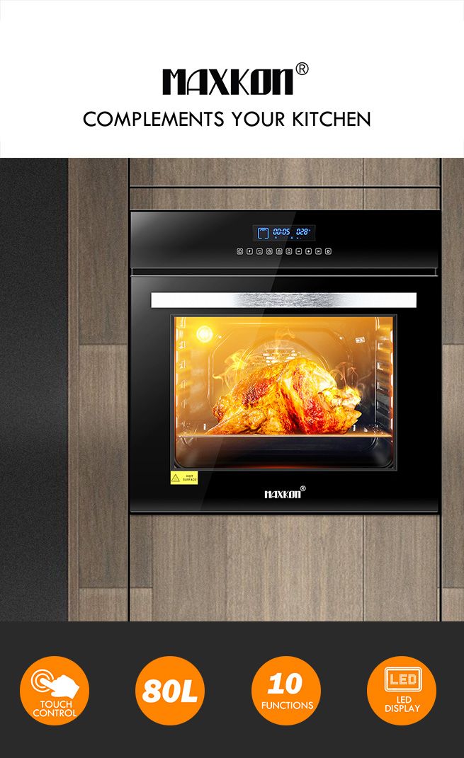 Maxkon 80L Electric Wall Oven Built in Cooking Oven 10 Functions Touch