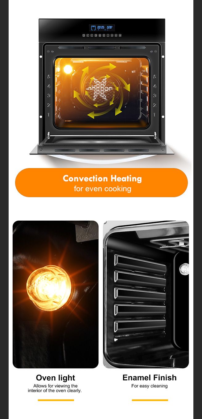 Maxkon 80L Electric Wall Oven Built in Cooking Oven 10 Functions Touch