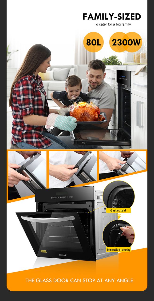 Maxkon 80L Electric Wall Oven Built in Cooking Oven 10 Functions Touch