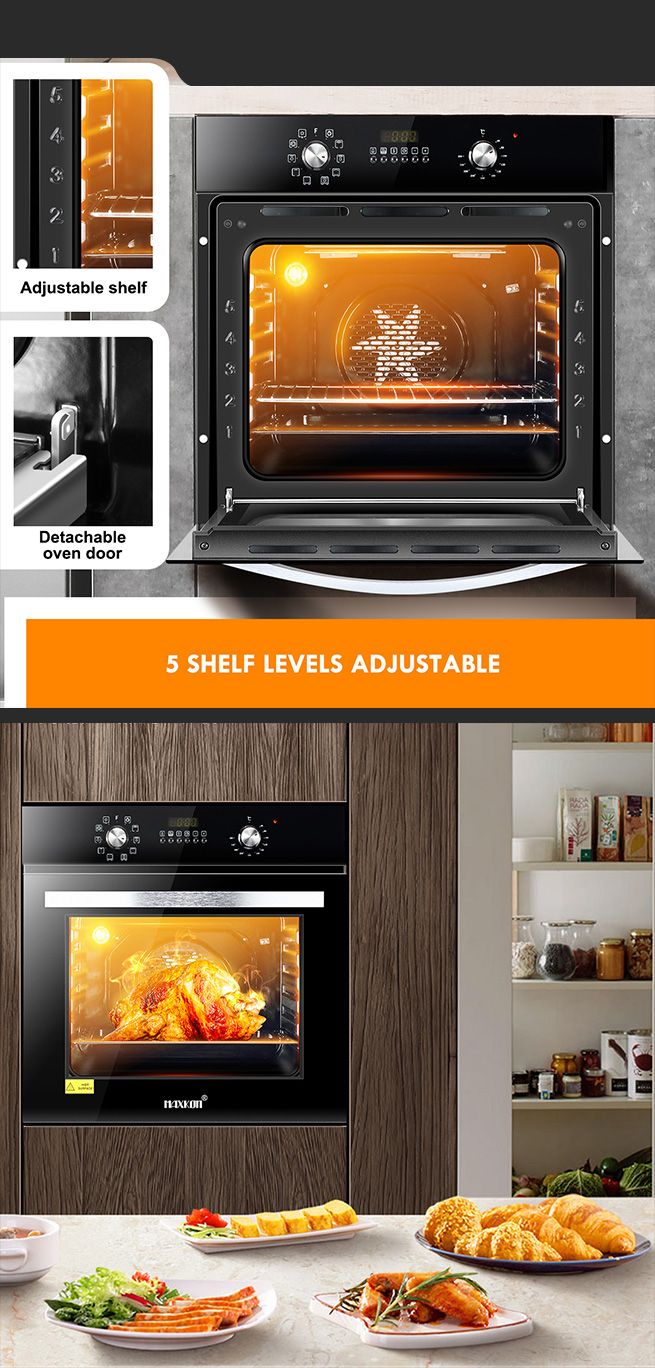 Maxkon Built in Electric Wall Oven Cooking Oven 10 Functions 80L Knob
