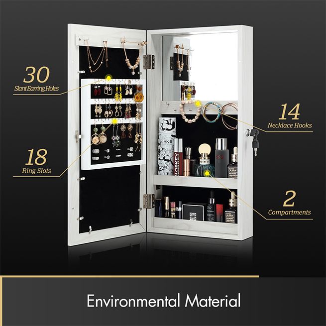 Mirrored Lockable Wall Hanging Jewellery Organizer Earrings