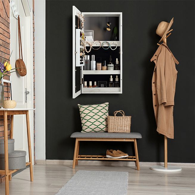 Mirrored Lockable Wall Hanging Jewellery Organizer Earrings