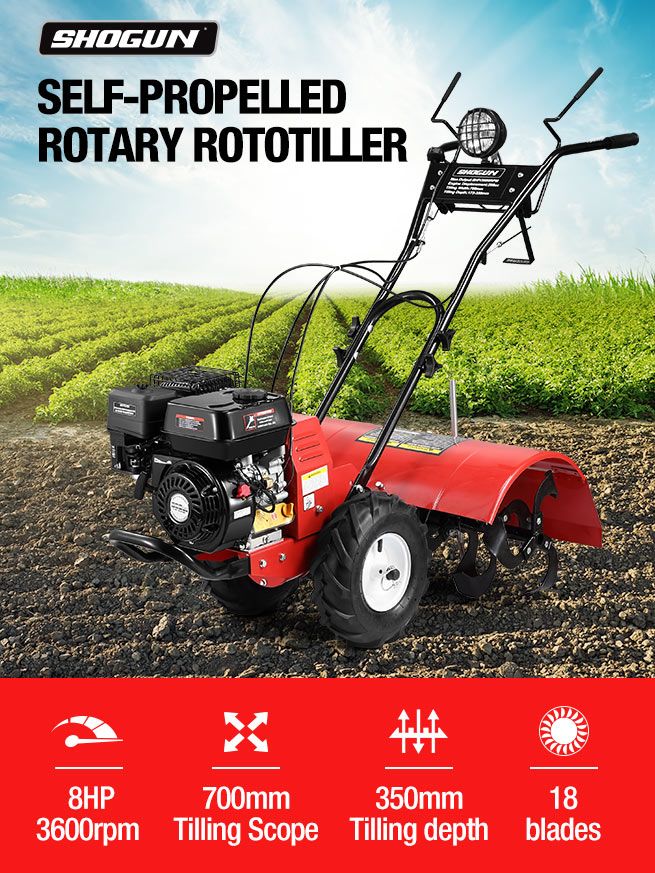 8HP Garden Tiller Cultivator Self Propelled Rotary Rototiller Soil Hoe 208cc Crazy Sales
