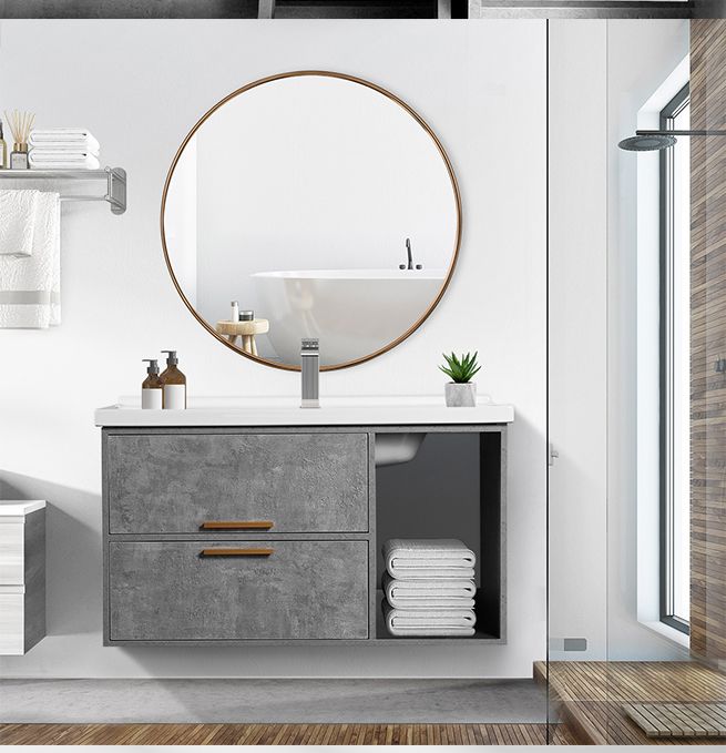 90cm Bathroom Cabinet Vanity With Sink 2 Drawers 1 Open Shelf Wall Mount Grey Crazy S - Wall Mounted Open Bathroom Cabinet