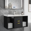 90cm Bathroom Cabinet Vanity with Sink 2 Drawers 2 Open Shelves Wall Mount Black