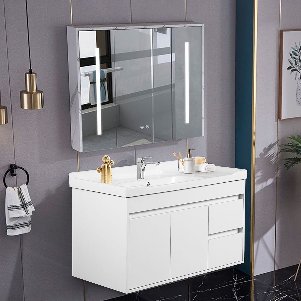 90cm Bathroom Vanity Wall Cabinet Sink Basin Cupboard Storage Unit ...