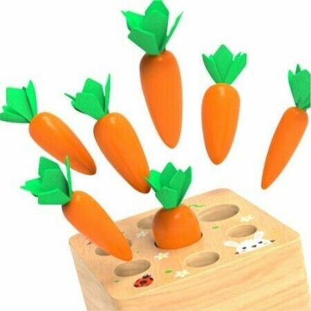 Carrot Harvest Game Wooden Toy for Boys and Girls 6M+?Shape Sorting Matching Puzzle Toy with 7 Sizes Carrots, Montessori Toy Gift for Toddlers